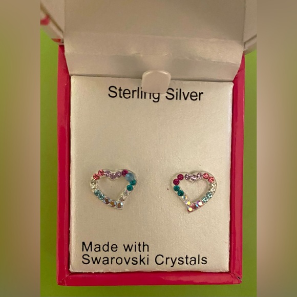 👛5/$50 Charming Girl Silver Pastel Crystal Hinged Bracelet .& Heart Earrings - Picture 6 of 7